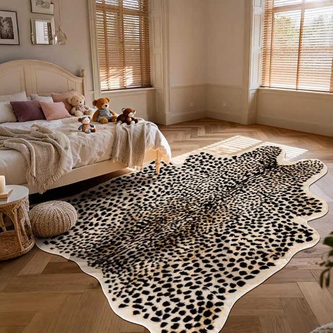 Leopard Print Rug, Cheetah Rugs 5.2x6.8ft Large Faux Cowhide Hide Skin Rug - Image 3