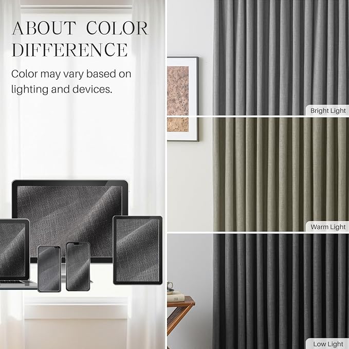 Pinch Pleated Linen Curtains 100% Blackout 108 Inches Long - Image 9