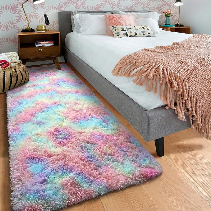 Rainbow Runner Rugs for Girls Bedroom Living Room, 2x6 Fluffy Soft Area Rug | - Image 9