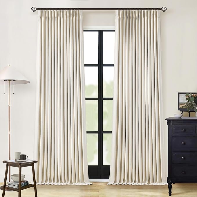 Cream Beige Pinch Pleated 120 Inch Curtains High Ceiling Linen Curtains | 100% - Image 8