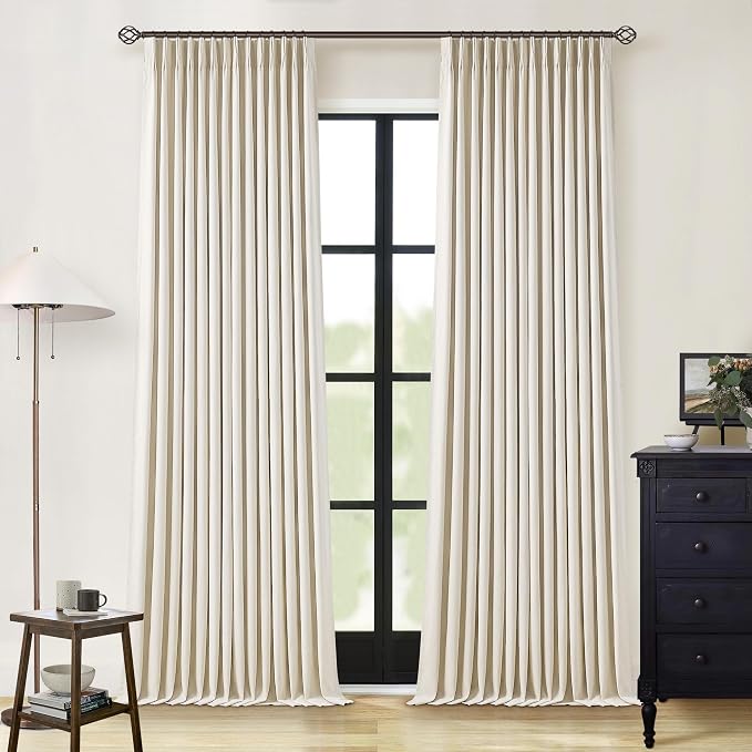 Cream Beige Linen Blackout Curtains Pinch Pleated 102 Inches Long | Memory Shape by Twodrapes