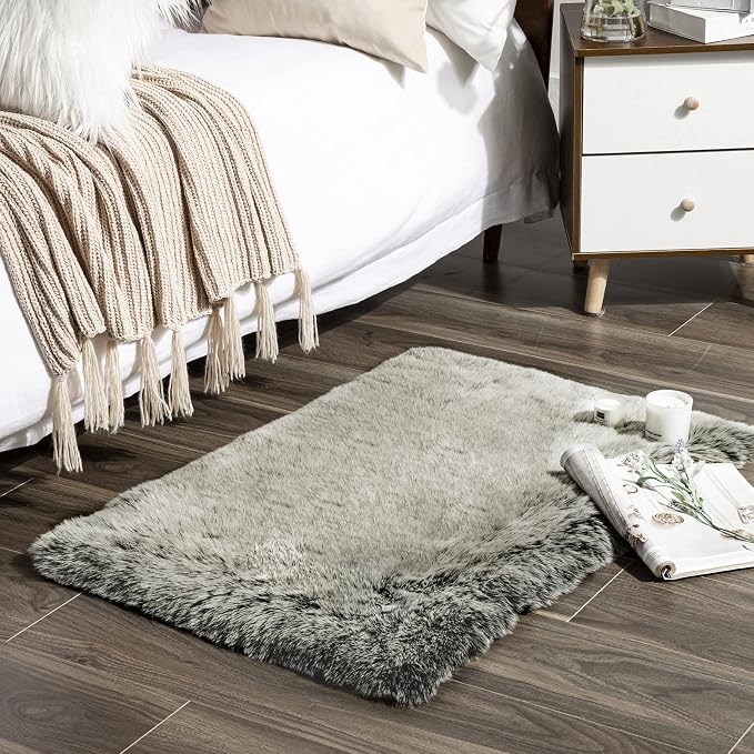 Ashler Faux Fox Fur Rug, 2x3 Rectangle Rug, Ultra Soft Shaggy Area Rugs - Image 2