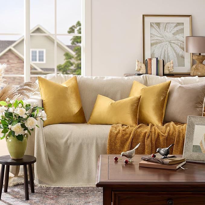 GIGIZAZA Golden Throw Pillow Covers 24x24 Decorative Velvet Cushion Covers Pack - Image 2