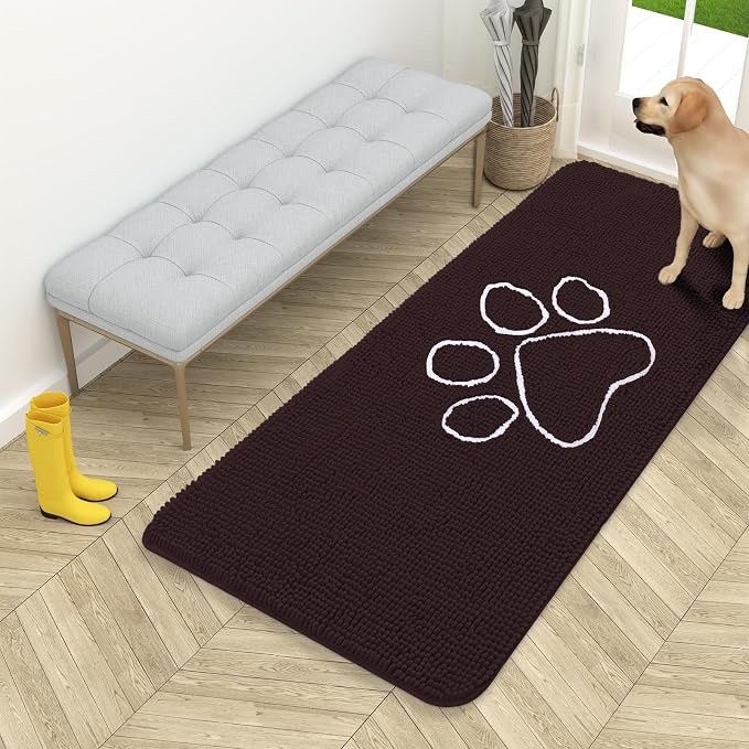 OLANLY Dog Door Mat for Muddy Paws 54x24, Paw Print Design Chenille Mud Mat | by OLANLY