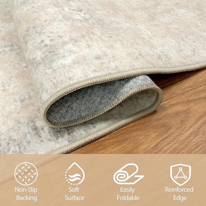 8x10 Area Rugs for Living Room Washable Bedroom Dining Room Beige Grey | Modern - Image 4