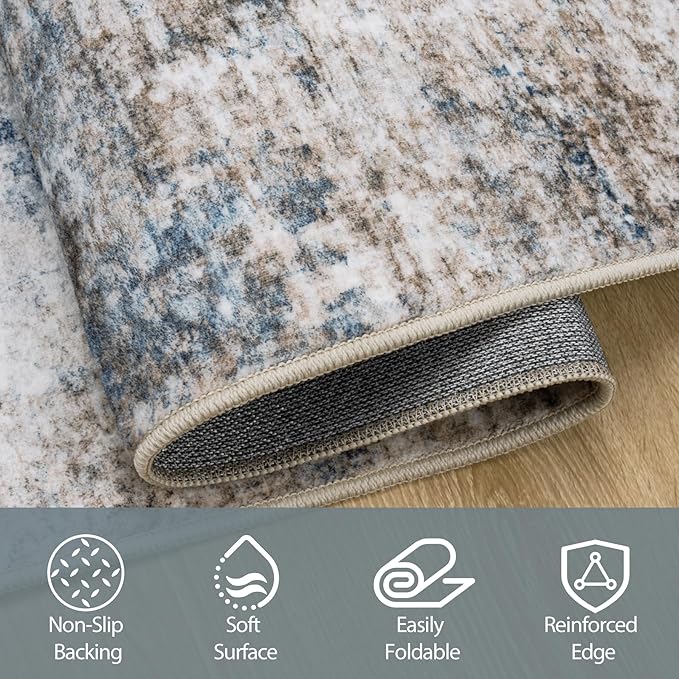 5x7 Area Rugs for Living Room Washable Bedroom Dining Room Brown Blue | Modern - Image 4