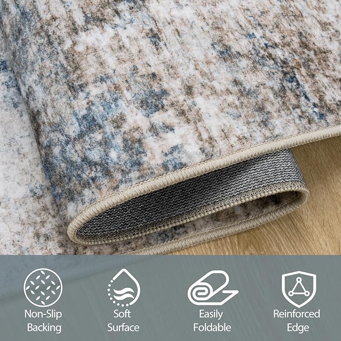 6x9 Area Rugs for Living Room Washable Bedroom Dining Room Brown Blue | Modern - Image 4