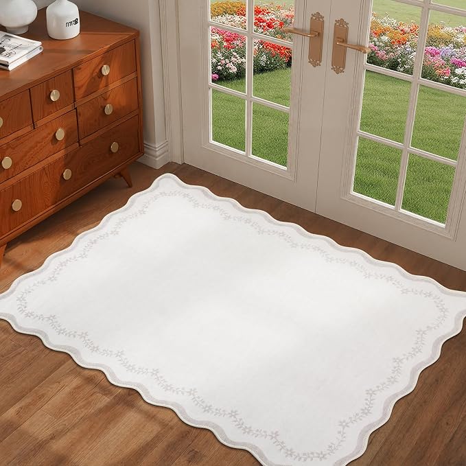 GarveeHome Scalloped Entryway Rug 2x3 Beige Washable Front Door Entry Rug | - Image 7