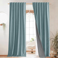 NICETOWN Skylark Blue Blackout Linen Curtains 95" Long, Rod Pocket Back Tab by NICETOWN