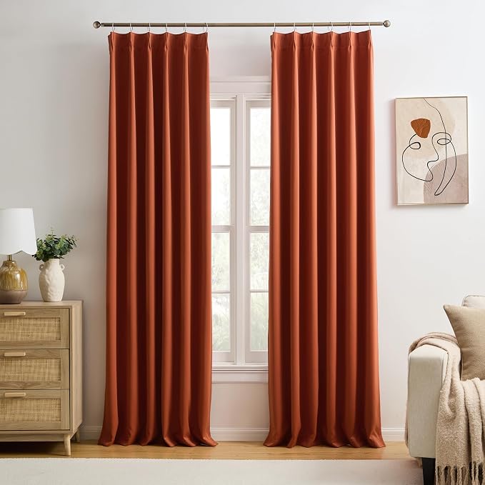 96 Inch Copper Burnt Orange Blackout Curtains by KEQIAOSUOCAI