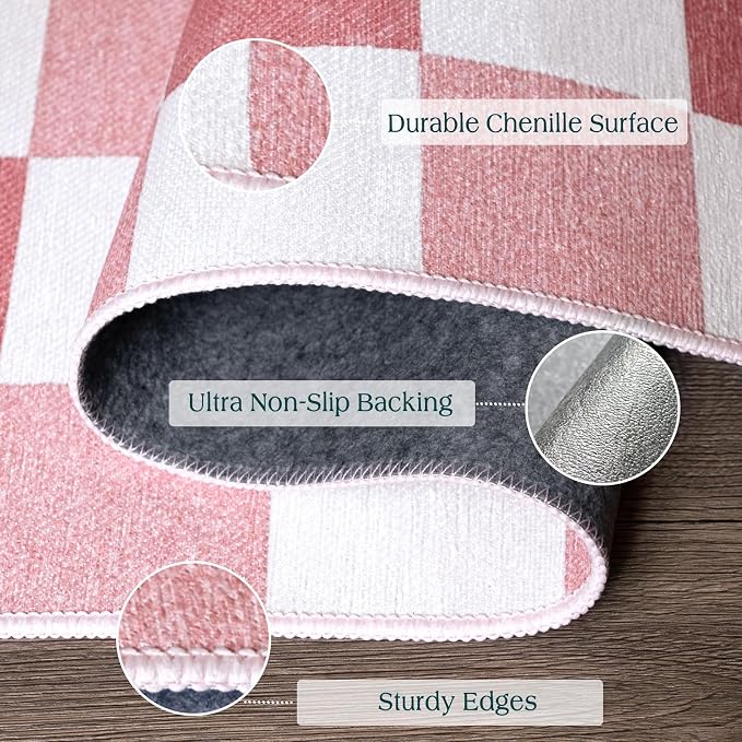 Pink White Checkered Entry Rug - Image 2