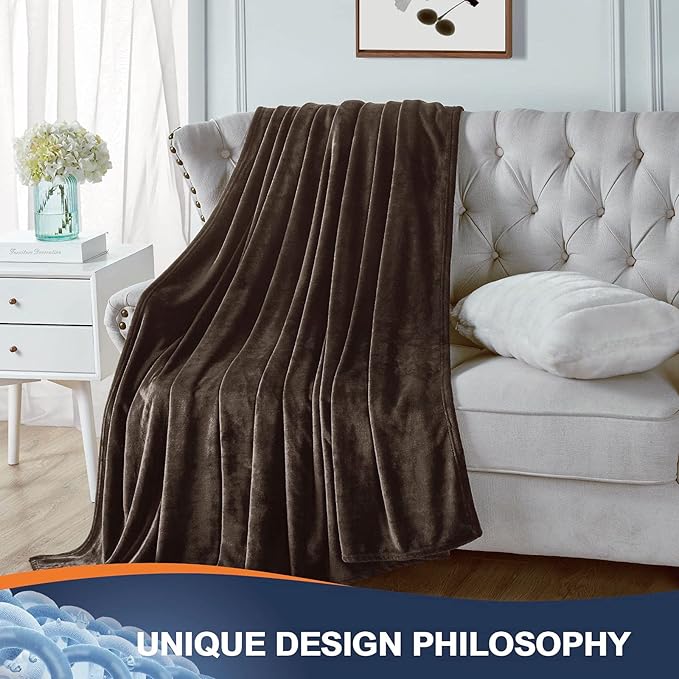 Walensee Fleece Blanket Plush Throw Fuzzy Lightweight (Queen Size 90x90 Brown) Super Soft Microfiber Flannel Blankets for Couch, Bed, Sofa Ultra Luxurious Warm and Cozy for All Seasons