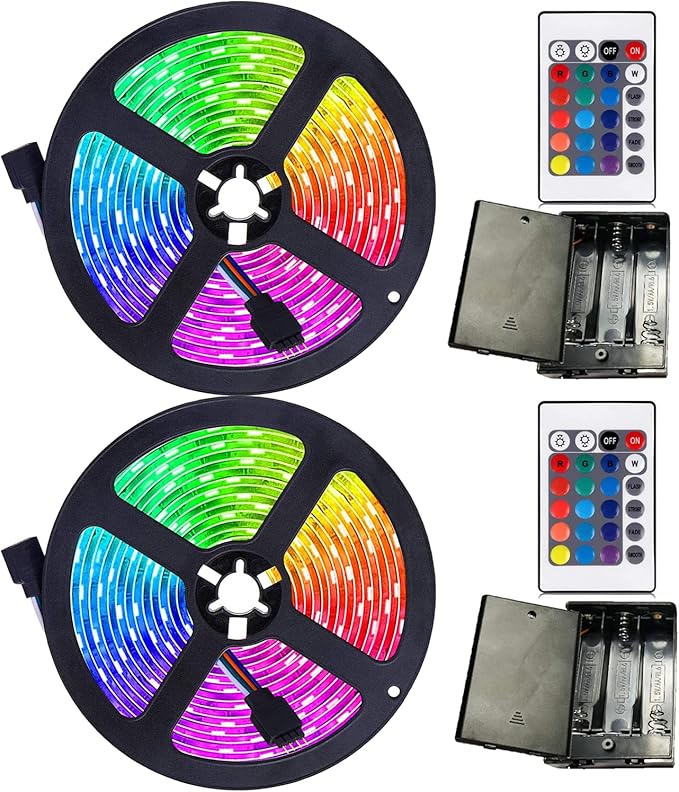 111111 Battery Powered Led Strip Lights,2 Pack 6.56ft Strip Lights Battery Operated Led Strip Kit,24-Keys Remote Controlled,DIY Indoor and Outdoor Decoration