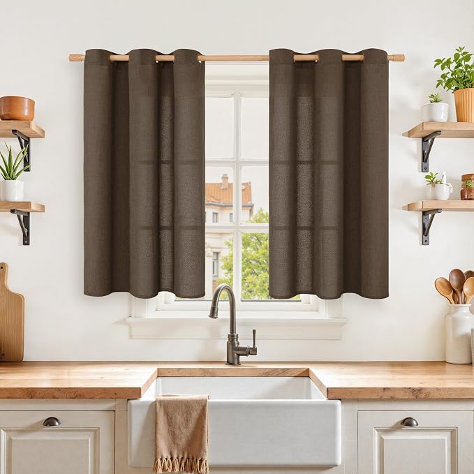 YoungsTex Brown Linen Curtains 40 Inch Length, Short Drapes Light Filtering by YoungsTex