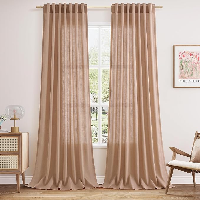 Peach Linen Curtains 102 Inches Long Rod Pocket Back Tab Drapes 2 Panels Set by Nanspring