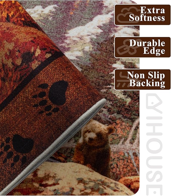 Rustic Cabin Area Rug for Bedroom 6x9, Machine Washable Woodland Bear Rug - Image 4