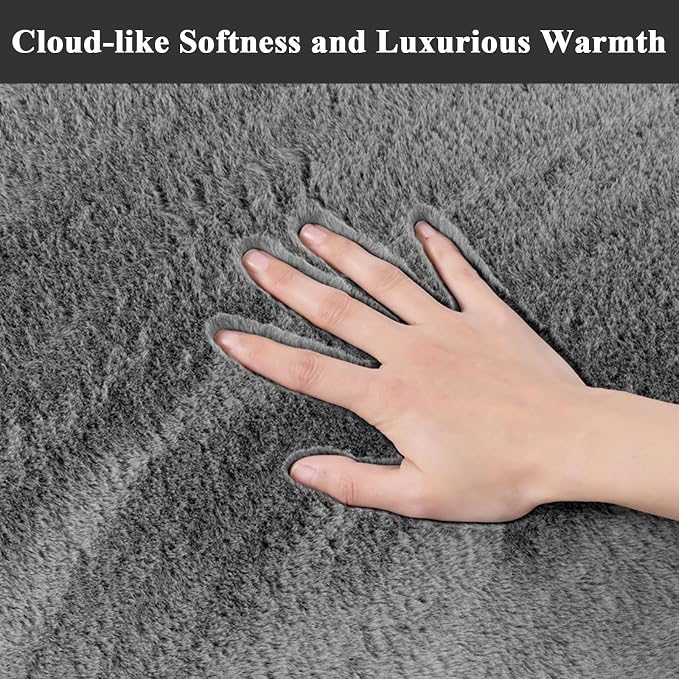 SHACOS Ultra Soft Faux Rabbit Fur Area Rugs 4x6 - Image 4