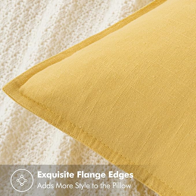 MIULEE Decorative Linen Euro Sham Pillow Covers 24x24 Yellow | Boho Farmhouse​ - Image 2