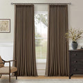 Pleated Blackout Brown Linen Blend Window Curtains 96 Inches Long 2 Panels | by Twodrapes
