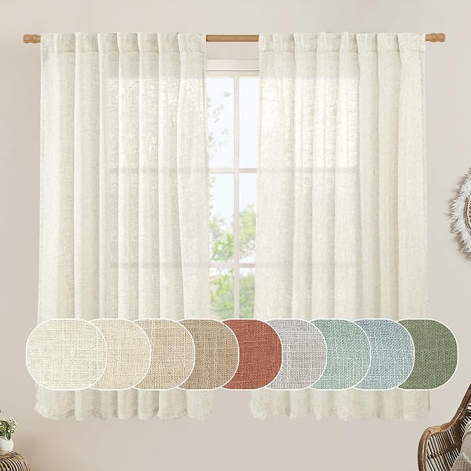 60 Inch Wide Linen Curtains for Bedroom Semi Sheer Panels 60 x 63 Inch by LAMIT