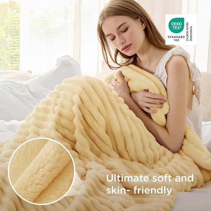 Bedsure Soft Throw Blanket for Couch Decor Gifts Custard Yellow 50"x60" | - Image 4