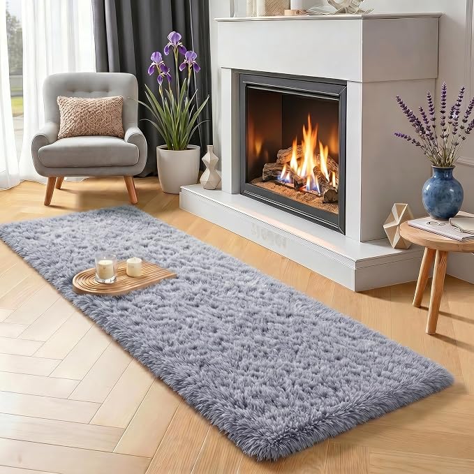 Grey Runner Rugs for Hallway 2x6 Ft, Long Bedside Rugs Bedroom Kids | Super - Image 3