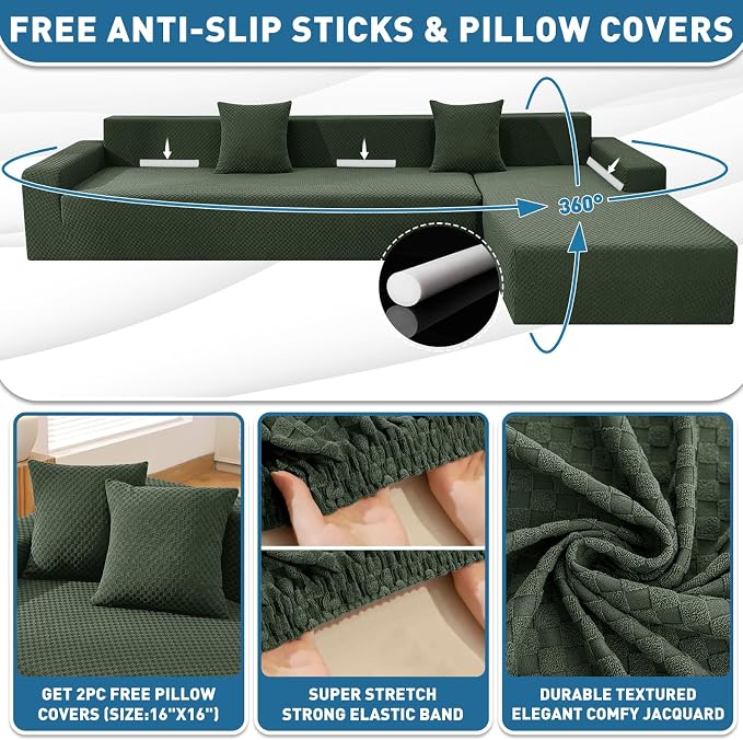 ZNSAYOTX Sectional Couch Covers, Stretch Jacquard Slipcovers - Image 3