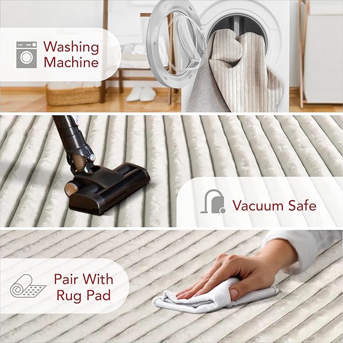 nuLOOM Kai Off White Striped Washable Area Rug, Off White - Image 5