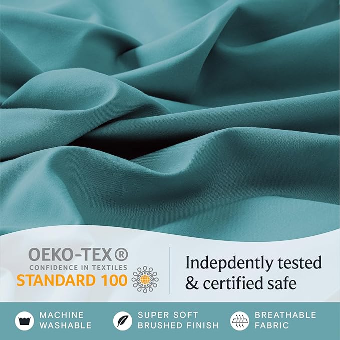 LuxClub 4 PC Queen Sheet Set, Deep Pockets Wrinkle Free Cooling Bed Sheets Hotel Bedding for Women, Men, Kids & Teens, Includes 1 Fitted Sheet, 1 Flat Sheet and 2 Pillowcases - Silky Soft Teal