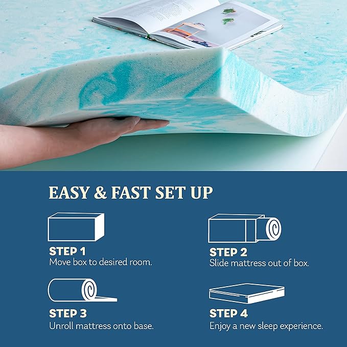 EGO Topper 4 Inch Queen Memory Foam Mattress Topper, Gel Foam Mattress Topper for Pressure Relief, Ventilated Design Bed Topper in a Box, CertiPUR-US Certified, 60"×80", Medium