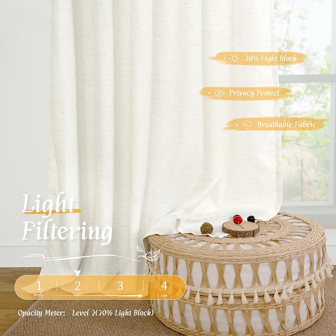 Light Filtering Natural Linen 63 Inch Length Curtains - Image 4