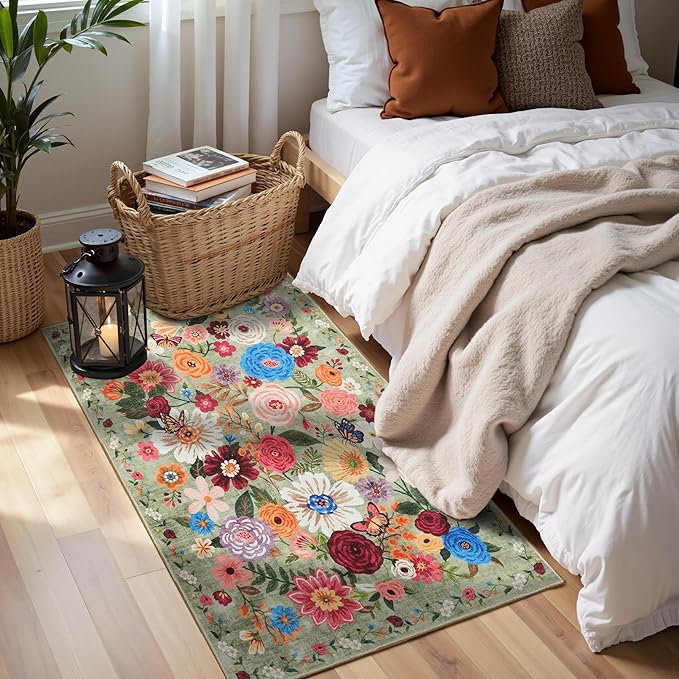 Green Garden Floral Hallway Runner Rug 2x5 - Image 2