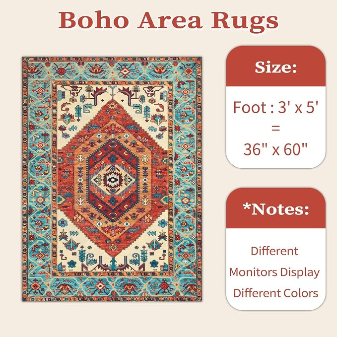 SERISSA 3x5 Washable Non Slip Boho Area Rug - Image 6