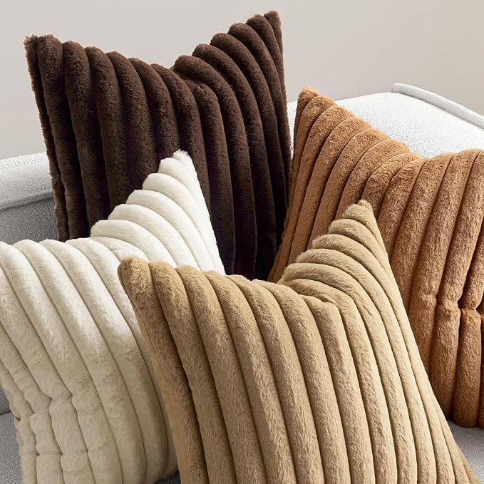 MIULEE Faux Fur Plush Decorative Throw Pillow Covers 18x18, Soft Boho Farmhouse - Image 6