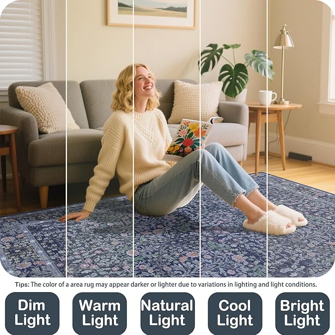 5x7 Washable Area Rugs for Living Room, Stain Resistant Vintage Rugs for Dining - Image 4