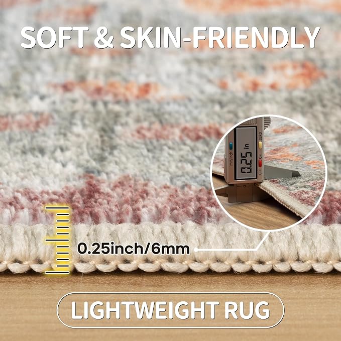9x12 Area Rugs for Living Room Bedroom Dining Room Washable Red Brown | Soft - Image 6