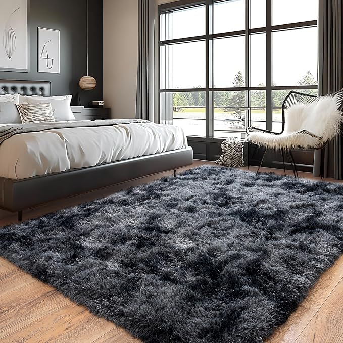Super Fluffy Area Rug for Living Room 5x7, Shaggy Carpet, Dark Grey | Modern - Image 2