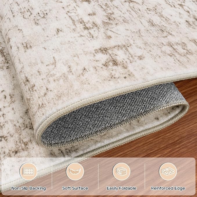 6x9 Area Rugs for Living Room Bedroom Dining Room Washable Beige Ivory | Soft - Image 4