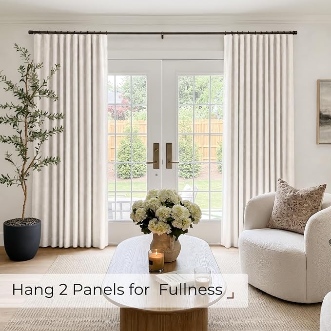 INOVADAY Linen Textured 100% Blackout Sliding Door Curtains 102x84 Beige | 1 - Image 4