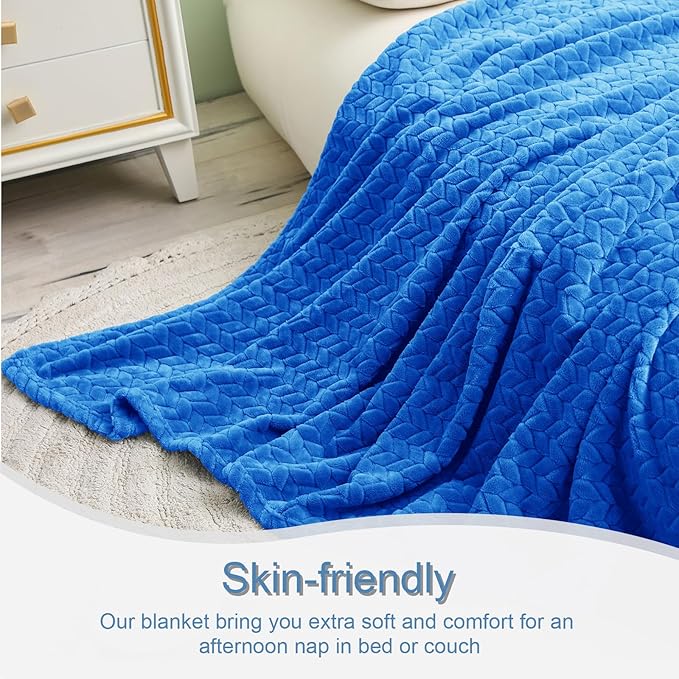 Exclusivo Mezcla Fleece Throw Blanket for Couch, 50x70 Inches Soft Cozy Jacquard Flannel Blankets, Lightweight Fuzzy Plush Warm Throws for Winter, Cobalt Blue