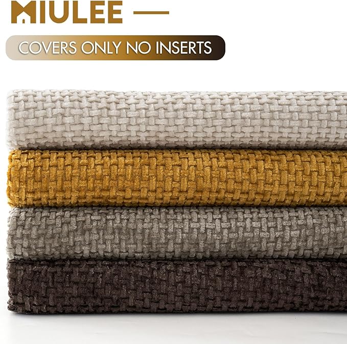 MIULEE Decorative Chenille Fall Pillow Covers Gold Brown 18x18 Pack of 4 | - Image 6