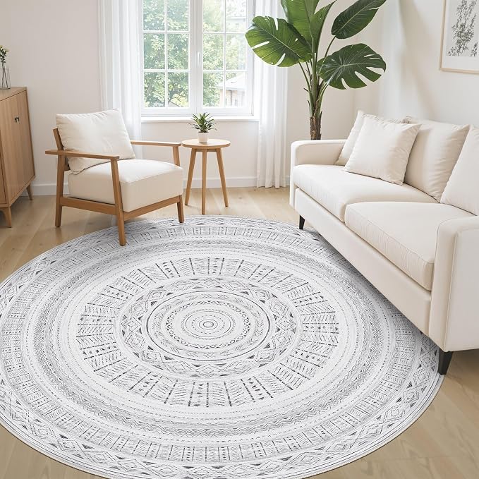 cotiled 6x6 Round Rug 6ft Circle Living Room Boho Area Rugs | Washable Foldable - Image 3