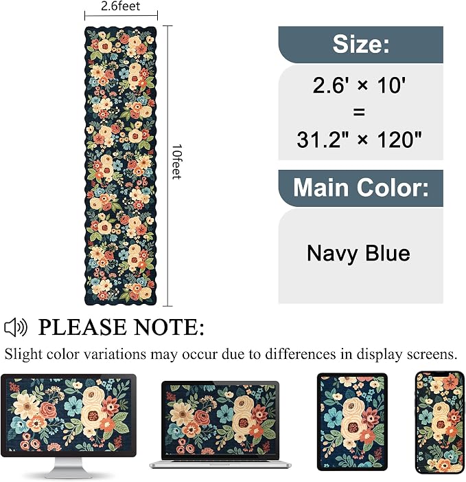 DUKINO 2.6x10 Runner Rug for Hallway, Washable Rug Non Slip, Low Pile, Floral - Image 2