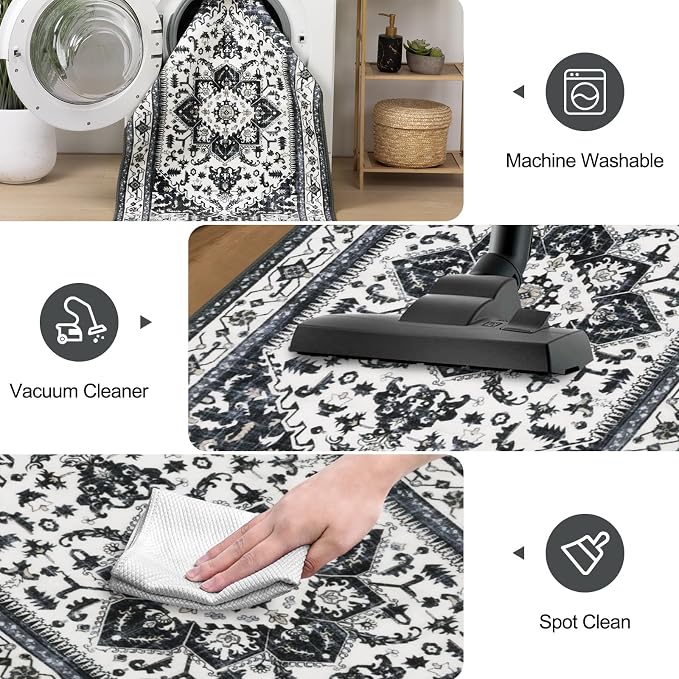 Yamaziot Washable Runner Rug, 2x8 Non-Slip Boho Vintage Hallway Kitchen Rug | - Image 5