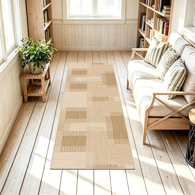 Faux Linen Washable Runner Rug Water Absorbent Surface 2x6 Beige | Non-Slip TPR - Image 9