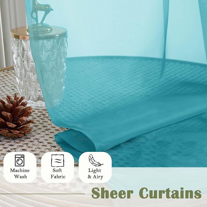 Turquoise Sheer Curtains 120 Inches Long 2 Pcs, Light Filtering Rod Pockets - Image 8