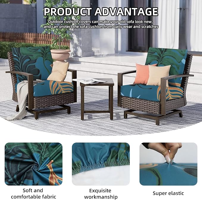 8Pcs Outdoor Cushion Covers, Elastic Patio Cushion Covers | Washable, - Image 3