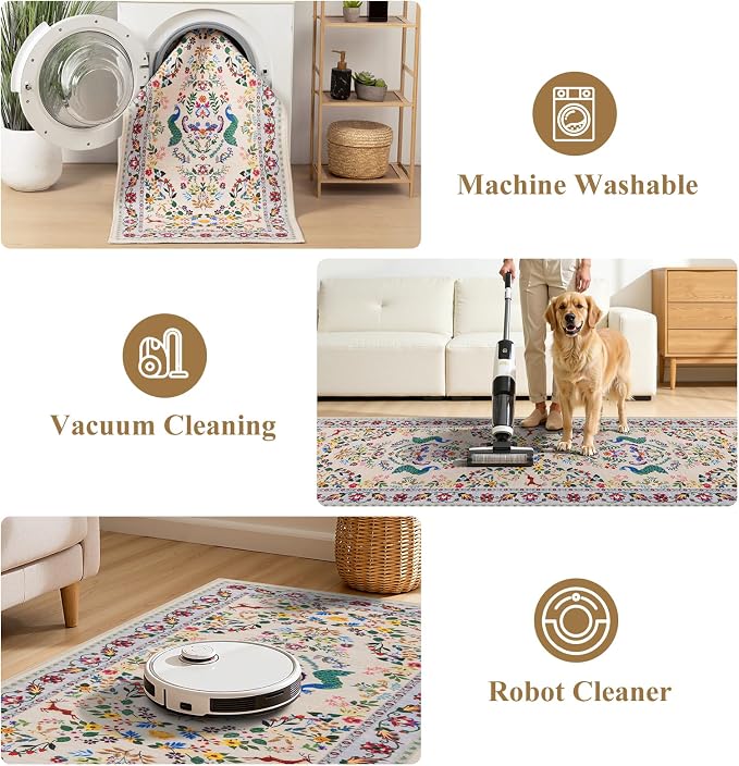 HEBE Hallway Runner Rug 2'x6', Washable Non Slip Kitchen Rug Runner | Soft Boho - Image 5