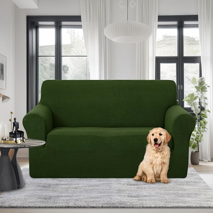 U-NICE HOME Loveseat Cover Stretch Couch Cover Sofa Slipcover, Bronze Green | 2 - Image 2