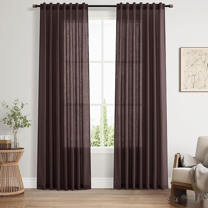 Linen Curtains 84 Inch Long, Coffee Brown, 2 Panels 52x84 | Living Room by Nanspring